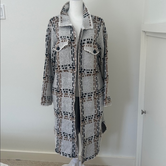 By Design Jackets & Blazers - White Gray beige neutral Plaid Women's sweater Coat